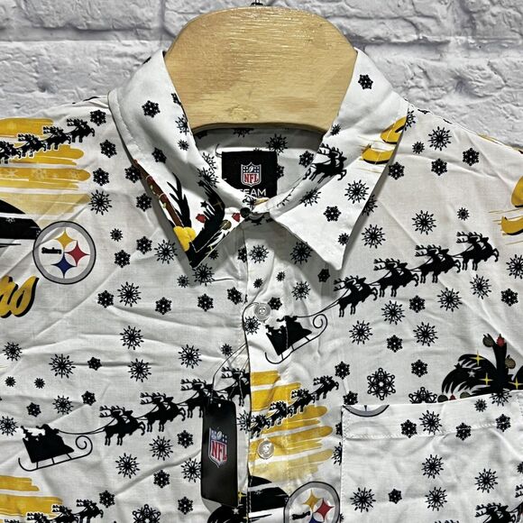 NFL Pittsburgh Steelers Men Hawaiian Christmas Winter Button Up Shirt Size Large - Picture 4 of 8